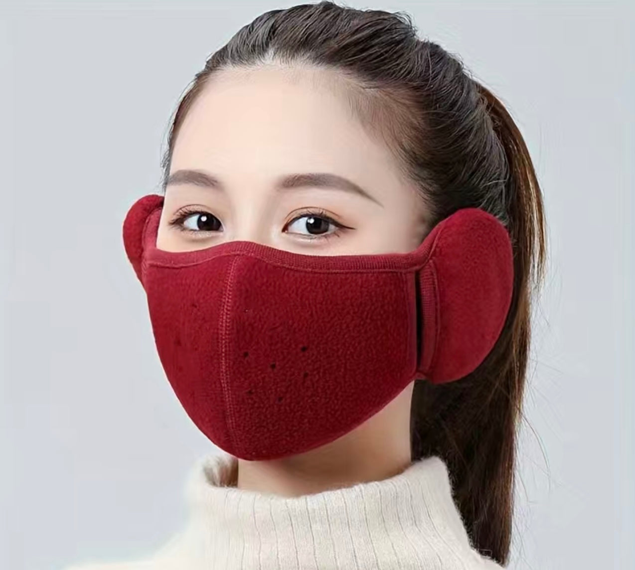 BURGUNDY/CRANBERRY-RED: WARM FACE MASK-EARMUFFS COMBO (1 Piece). Coldest #Winter Is Coming!! You Need This!!