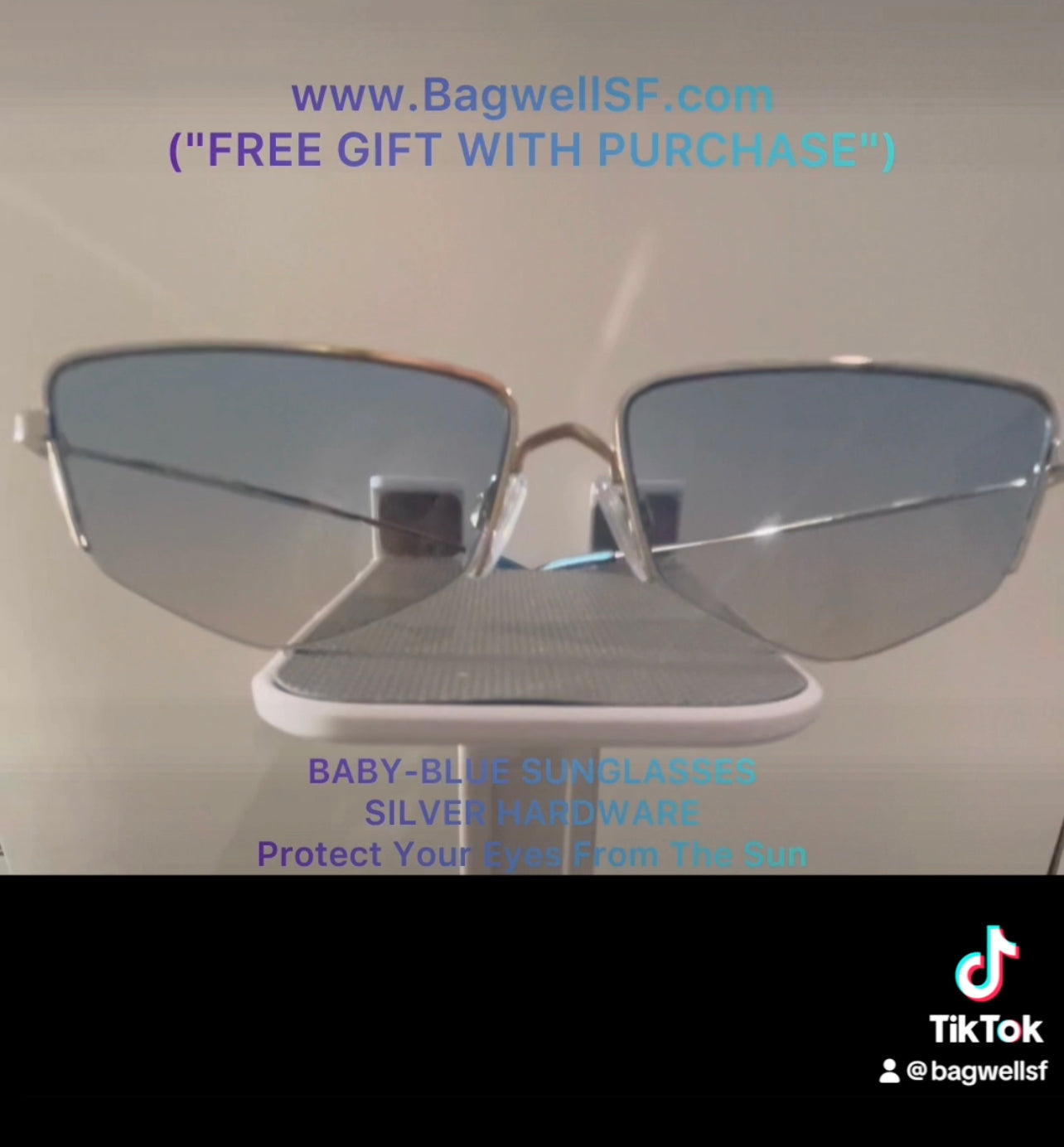 BABY-BLUE SUNGLASSES WITH SILVER HARDWARE