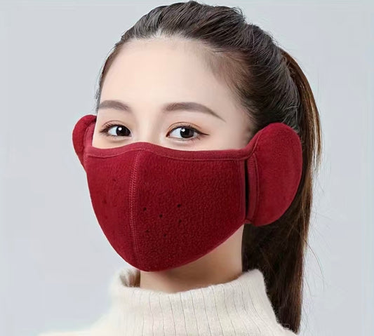 BURGUNDY/CRANBERRY-RED: WARM FACE MASK-EARMUFFS COMBO (1 Piece).  Coldest #Winter Is Coming!! You Need This!!